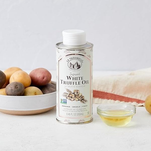 LA TOURANGELLE, WHITE TRUFFLE OIL, COMPLEX GOURMET EARTHY FLAVOR FOR DRIZZLING OVER PASTA, POPCORN, VEGETABLES, POTATOES, SOUP AND MORE, 8.45 FL OZ