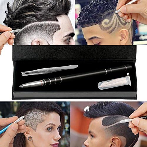 Hair Engraving,MagiForet Hair Tattoo Pen,Hair Razor Pen,Hair Tatoo Trim Styling Face Eyebrow Shaping Device,Hair Engraving Shaver Pen + 10 Blades + Tweezers for Men Women Teens (Black)