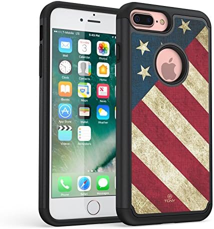 iPhone 7 Plus Case, iPhone 8 Plus Case, True Color Vintage American Flag Vaultek Case Printed on Heavy Duty Hybrid Dual Layer Protective Durable Shockproof Rugged Cover