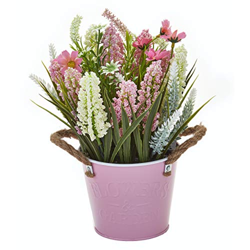 Lighted Floral Bucket Artificial Flower Arrangement with Rustic