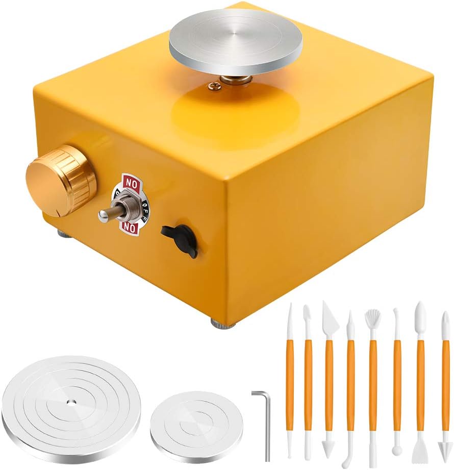 with 2 Mini Turntable Pottery Wheel Machine, Electric Pottery Wheel Forming Machine DIY Clay Tool with Tray for Ceramic Work Ceramics Clay Art Craft(Golden)