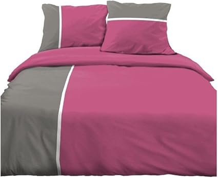 Housse De Couette Framboise Et Taupe 220x240cm Et Deux Taies D Oreillers 63x63cm 100 Coton Amazon Fr Cuisine Maison