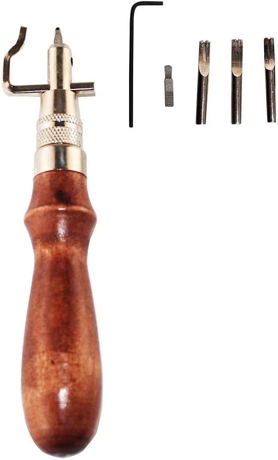 7 in 1 Pro Adjustable Stitching Groover and Creasing Edge Beveler,DIY Leathercraft Sets,sew & Crease Leather,Wood & Steel Hand Tool