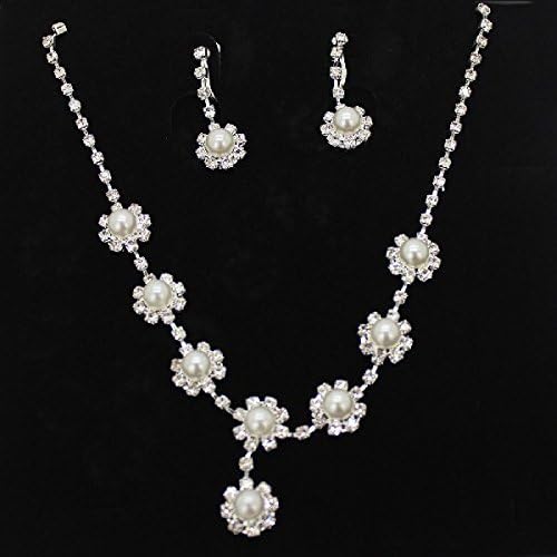 joylive Bridal Faux Pearls Rhinestone Necklace Flower Water Drop Earrings Jewelry Set
