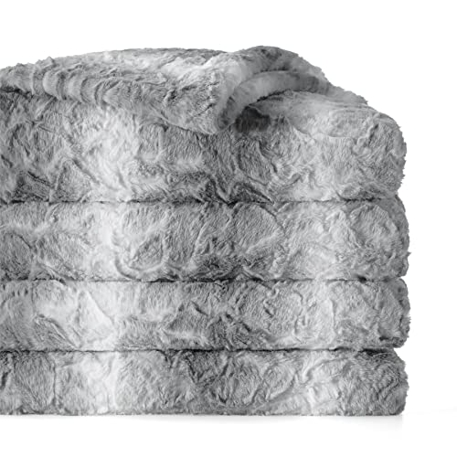 Bedsure Soft Blankets Queen Size Grey Fuzzy Faux Fur Queen Blanket