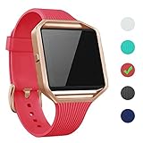 NaHai Compatible Fitbit Blaze Slim Bands with Frame, TPU Replacement Sport Strap with Rose Gold Frame for Fitbit Blaze Smart Fitness Watch, Large Small