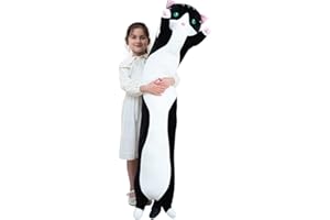 KEKESO Giant Cat Pillow Plush Cartoon Kitty Sleeping Hugging Pillow, Cuddly Soft Long Kitten Body Pillow Doll Cat Cushion Toy for Kids Girlfriend (Black, 90cm/35.4inch)