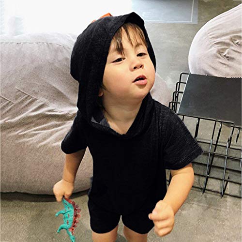 Baby Romper Unisex,SMALLE◕‿◕ Baby Super Cute Short Sleeve Solid Dinosaur Hooded Jumpsuit Romper Clothes Black