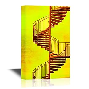 Canvas Wall Art - Spiral Staircase on Vintage Yellow Background - Gallery Wrap Modern Home Art | Ready to Hang - 12x18 inches