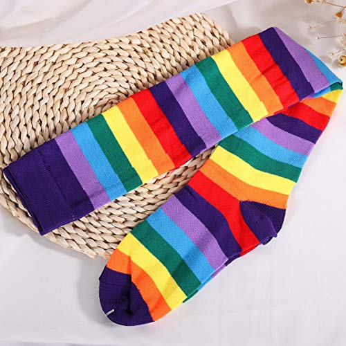 Rainbow Strips Arm Warmer Leg Socks Thigh High Socks Fingerless Gloves Sleeve Set for Women Girls - Thumbnail 3