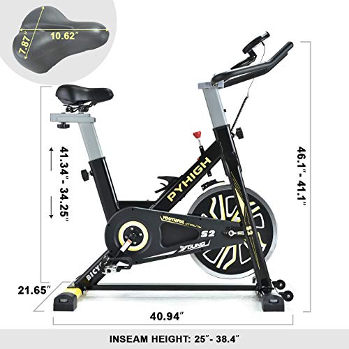 PYHIGH Indoor Cycling Bike Belt Drive Stationary Bicycle Exercise Bikes with LCD Monitor for Home Cardio Workout Bike Training- Black PYHIGH Indoor Cycling Bike Belt Drive Stationary Bicycle Exercise Bikes with LCD Monitor for Home Cardio Workout Bike Training- Black