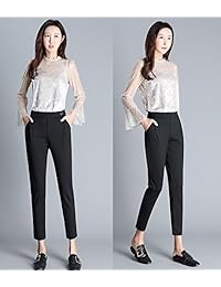 dama Negro Vestido De Corte Delgado Pantalones Talle Alto Pantalones de cigarrillos