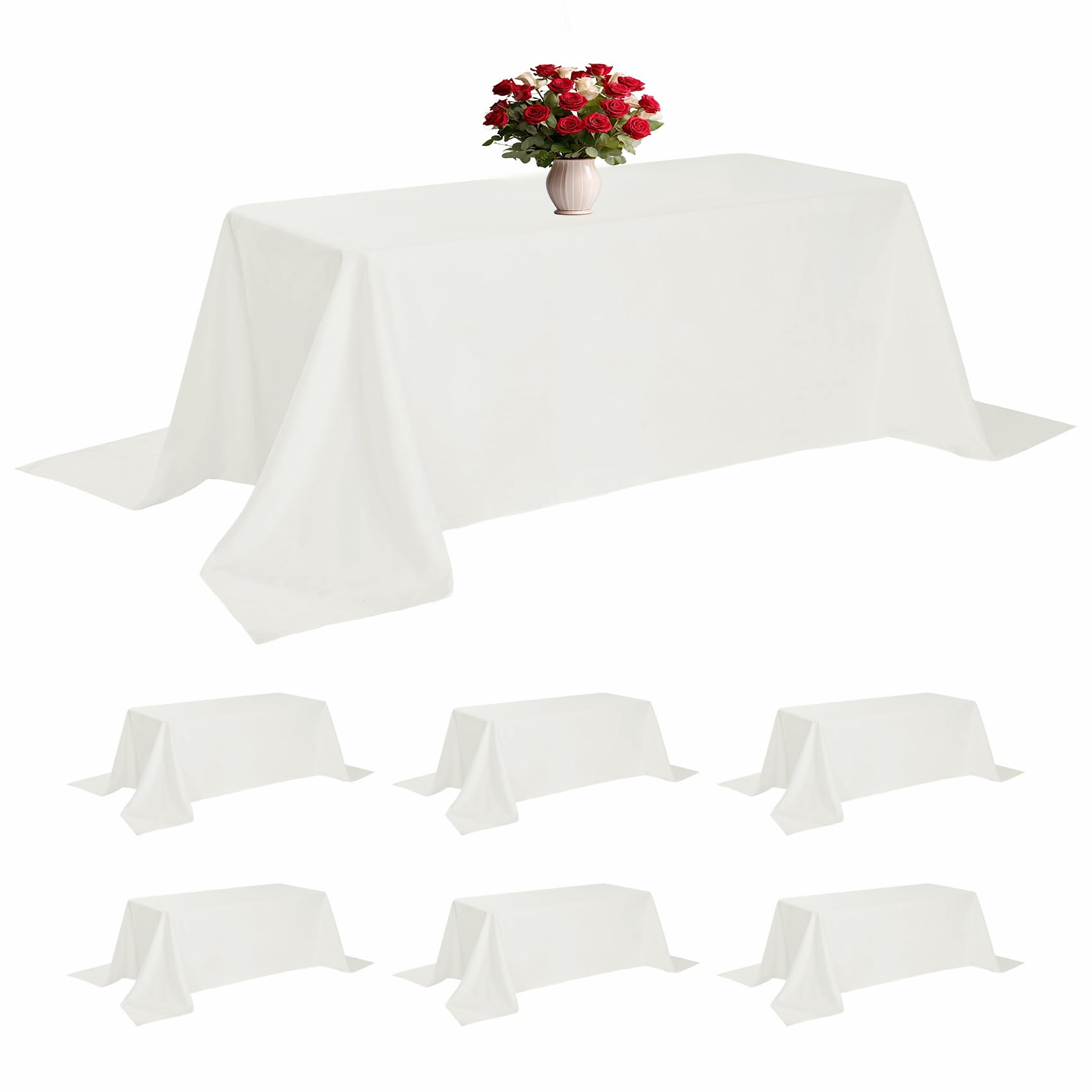 Photo 1 of 6 Pack Ivory Tablecloth 90 x 156 Inch Table Cloth for 8 Foot Rectangle Tables, Wrinkle Resistant Washable Polyester Fabric Table Covers for Party, Wedding,Dining,and Banquet