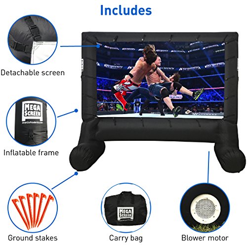 EasyGo Products 14' Inflatable Mega Movie Screen -  Canvas Projection Screen for Outdoor Parties -  Movie Cinema is Guaranteed to Thrill and Excite.  Includes Inflation fan, Tie-Downs and Storage bag