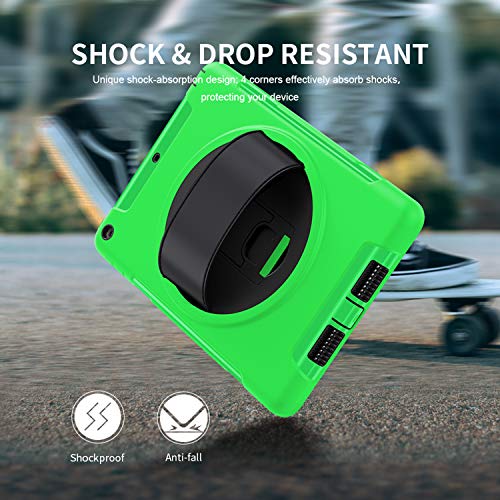 Weuiean Compatible with iPad 6th/5th Generation 2018 2017 Case, Full-Body Shock Drop Proof Case with 360 Rotating Hand Strap Screen Protector Stand for iPad 6th/5th 9.7 A1893 A1954 A1822 A1823 - Green