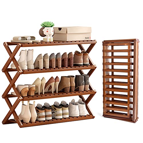 JESUS zapatera Plegable, No Requiere instalación, 4 Capas, 12-16 Pares | Organizador Zapatos de instalación Libre de 4 Capas, 12-16 Pares de Zapatos, Zapatera para Dormitorio, Puerta, Sala de Estar