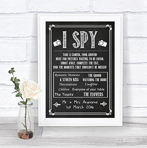 Chalkboard Style I Spy Disposable Camera Take Photos Vintage Personalized Wedding Sign
