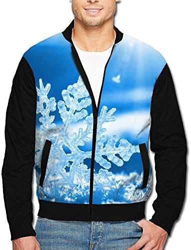 Yionline Men's Snow Flake Merry Christmas DIY Personalized Pattern Casual Jacket Stand-up Collar Baseball Uniform Jacket Coat Outwear Small