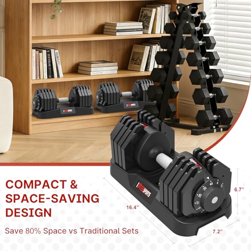 EnterSports 22LBS/26.5LBS/40LBS/44LBS/60LBS Adjustable Dumbbell Set Quick Adjustment Space-saving Dumbbells with Non-Slip Handle Adjustable Weight, Convertible Dumbbell Weights Suitable for Women Men Home Office Gym Body Strength Training
