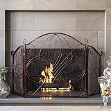Best Choice Products 3-Panel 55x33in Wrought Iron Fireplace Safety Screen Decorative Scroll Spark Guard Cover