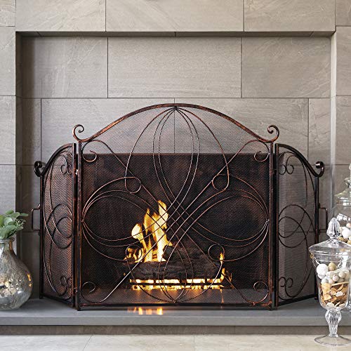 Best Choice Products 3-Panel 55x33in Wrought Iron Fireplace Safety Screen Decorative Scroll Spark Guard Cover