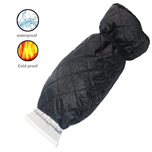 Ice Scraper Mitt Windshield Snow Scrapers with Waterproof Snow Remover Glove Lined of Qualited Fleece for Car (Black) - Thumbnail 6
