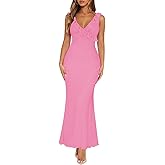 MIYIEONZ Women Sexy Sleeveless V-Neck Ruffle Backless Summer Dresses Long Formal Dress for Women Cocktail Party Prom Dress