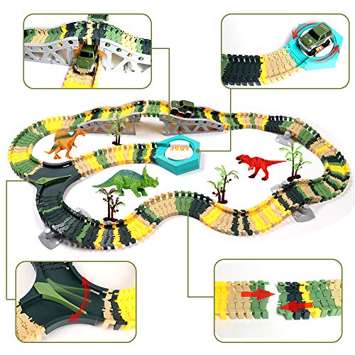 image for Alpacasso Toy Car Race Tracks Set, Dinosaur Toys Dino World Playset wi