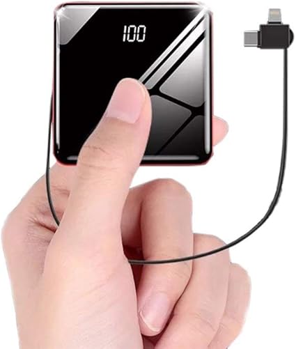 Amazon モバイルバッテリー 軽量 小型 ケーブル内蔵 mah 大容量 急速充電 鏡面仕上げデザイン 充電バッテリー Lcd残量表示 持ち運び 携帯充電器 スマホ Iphone Android Docomo Softbank Au 機種対応 出張 旅行 地震防災 アウトドア活動 黑 家電 カメラ