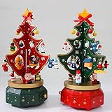 GoodPlay Wooden Tabletop Christmas Trees with the music bell, Christmas Balls Miniature Wooden Ornaments, gift for the children birthday, decoration for the home or office, party etc.(red and green random delivery)