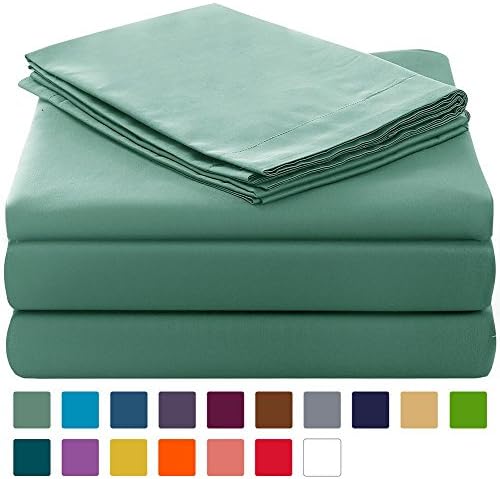 100% Cotton Bed Sheet Set 4 Pieces Merald Green Queen 1Fitted Sheet 1Flat Sheet 2Pillowcases(Shams)Silky Soft Microfiber Deep Pocket Breathable Hypoallergenic Durable Fade Resistant by SUBAO Bedding