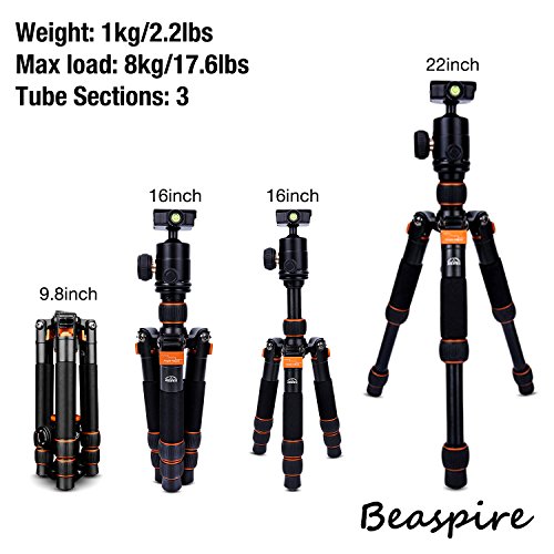 Beaspire Portable Camera Travel Tripod Folding Monopod with 360 Degree Ball Head for Canon Nikon Sony DSLR Cameras,Smartphones