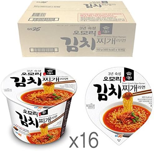 Korean Hot and Spicy Best Noodle (Omori Kimchi Stew Noodle Bowl - 16 Pack)