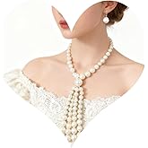 MOEEIJEW Long Pearl Necklace for Women Chunky Pearl Strand Y Necklace Earrings Set Bridal Wedding Party Vintage Jewelry