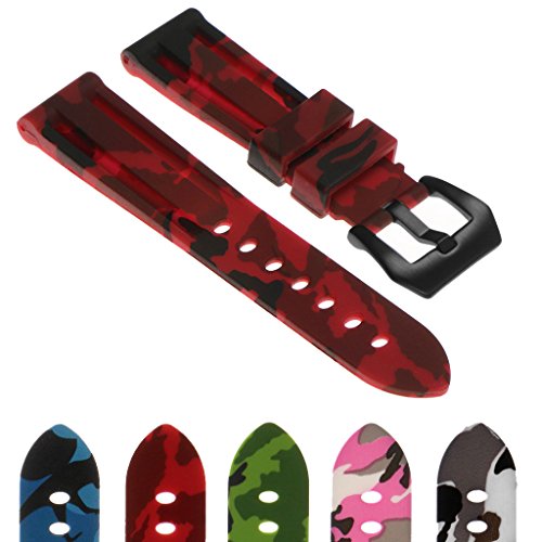 StrapsCo Camo Silicone Rubber Watch Band Strap with Matte Black Pre-V Buckle 22mm 24mm 26mm