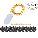 (5 Sets)Battery Powered Christmas Lights,7.78ft 20 LEDs Flexible Portable Copper Wire Lights Battery Operated, Christmas Home Decorative LED Lights,Extra Backup 10 pcs CR2032 Battery Available