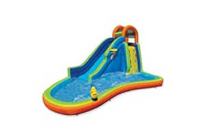 BANZAI Big Blast Water Park, Length: 14 ft 5 in, Width: 10 ft 7 in, Height: 7 ft 11 in, Inflatable Outdoor Backyard Water Slide Splash Bounce Climbing Toy,Blue/Orange
