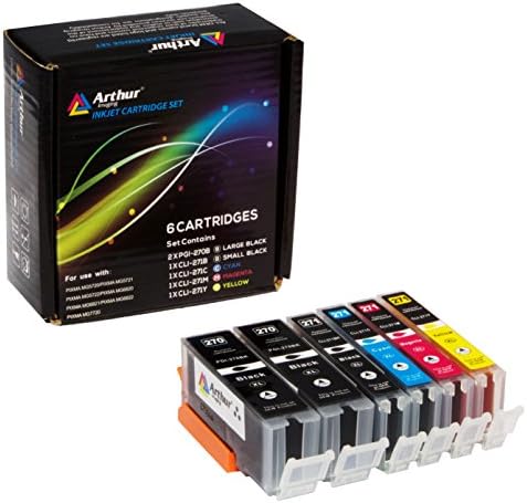 6 Pack Arthur Imaging Compatible Ink Cartridge Replacement for Canon PGI-270XL CLI-271XL (2 Large Black, 1 Small Black, 1 Cyan, 1 Yellow, 1 Magenta, 6-Pack)