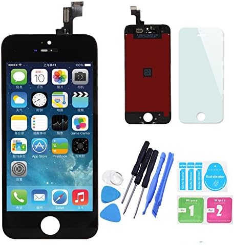 LLLccorp LCD Display Touch Digitizer Frame Assembly For iPhone 5S with Repair Tools And Glass Screen Protector (iPhone 5S Black)