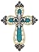 Old River Outdoors Ornate Fleur De Lis Layered Wall Cross Decorative Scrolly Details - Antique White & Teal with Silver Finials