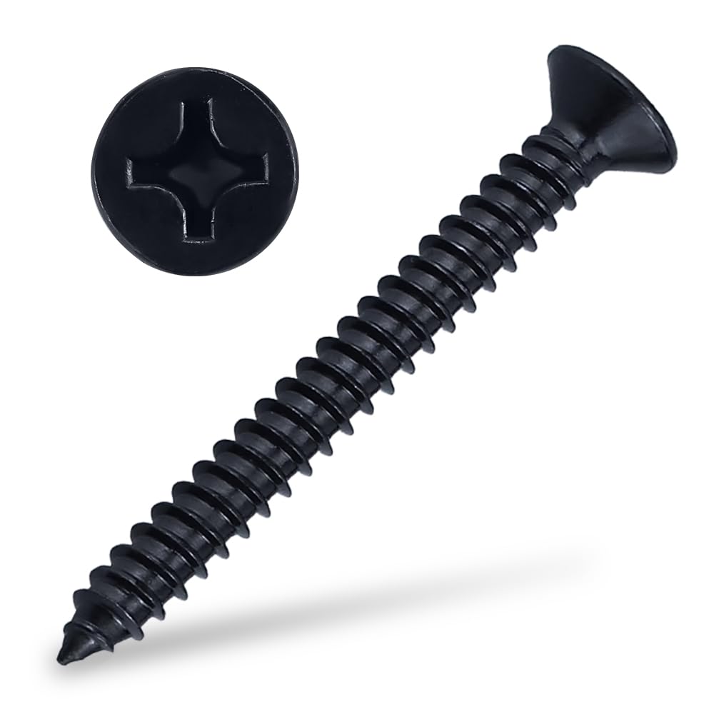 Photo 1 of #6 x 1-1/2" Flat Head Phillips Sheet Metal Tek Screws, 304 Stainless Steel 18-8, Black Oxide Coated Finish, Corrosion Resistant Flat Head Wood Screws, 100 PCS