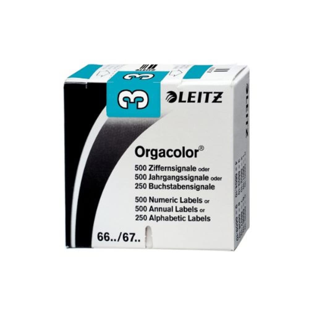 Leitz Orgacolor 66031000 Number Sign Card "3" Pack of 500 Blue