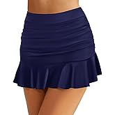 Tempt Me Women High Waisted Swim Skirts - Ruched Ruffle Bathing Suit Skirt with Short Tummy Control Swimsuit Bottoms