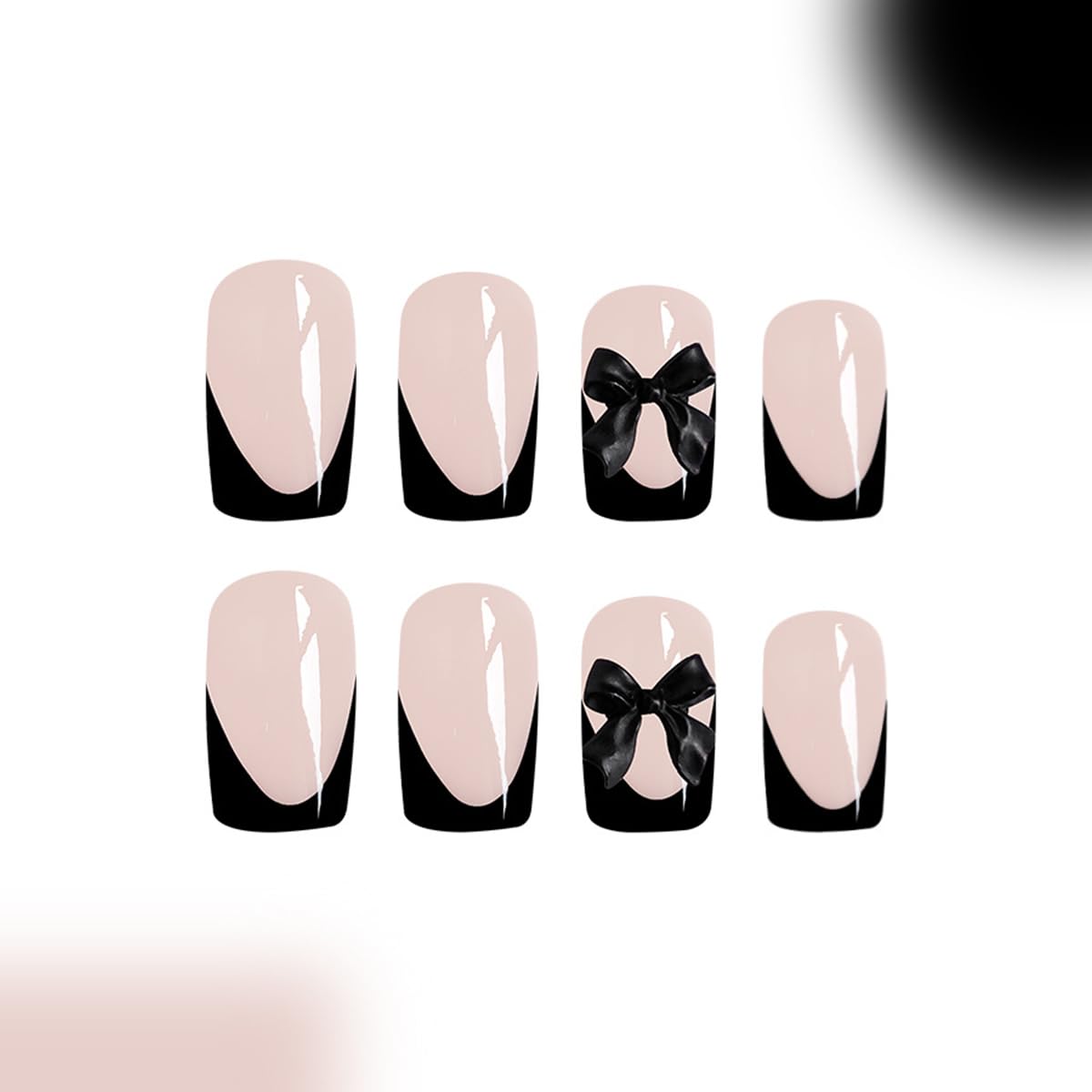 24pcs Black French Tip Press on Nails Medium Square Fake Nails with Design and Black Bow - Glue on Nails Full Cover Glossy False Nails Tips for Women - Image 4