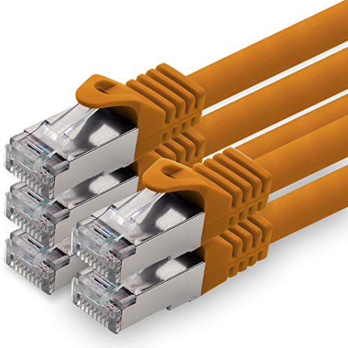 1aTTack.de 10m - orange - 5 Stück CAT.7 Netzwerkkabel Patchkabel SFTP PIMF LSZH Gigabit Lan Kabel 10Gb s cat7 Rohkabel mitRJ45 Stecker Cat6a kompatibe