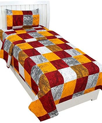 Amayra Home 144 TC Microfibre Single 3D Luxury Bedsheet with 1 Pillow Cover - Floral, Maroon & Yellow