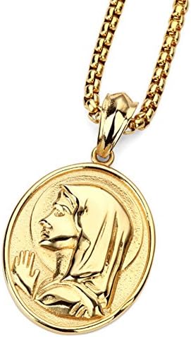 TUVW Mens Blessed Virgin Mary Hip Hop Fashion Pendant Necklace(Gold)