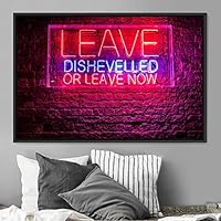 Framed Canvas Wall Art Illuminated Words 3D Industrial Inspirational Multicolor Neon Pop Art Quotes Typography Urban - 16x24 inches