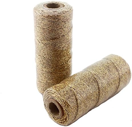 IPALMAY 100m Metallic Gold Bakers Twine Spool 3-Ply for DIY Crafts Arts or Gift Wrapping, Pack of 2