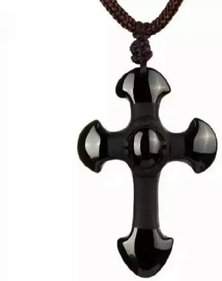 Men's Christ Jesus Necklace Obsidian Cross Pendant Natural